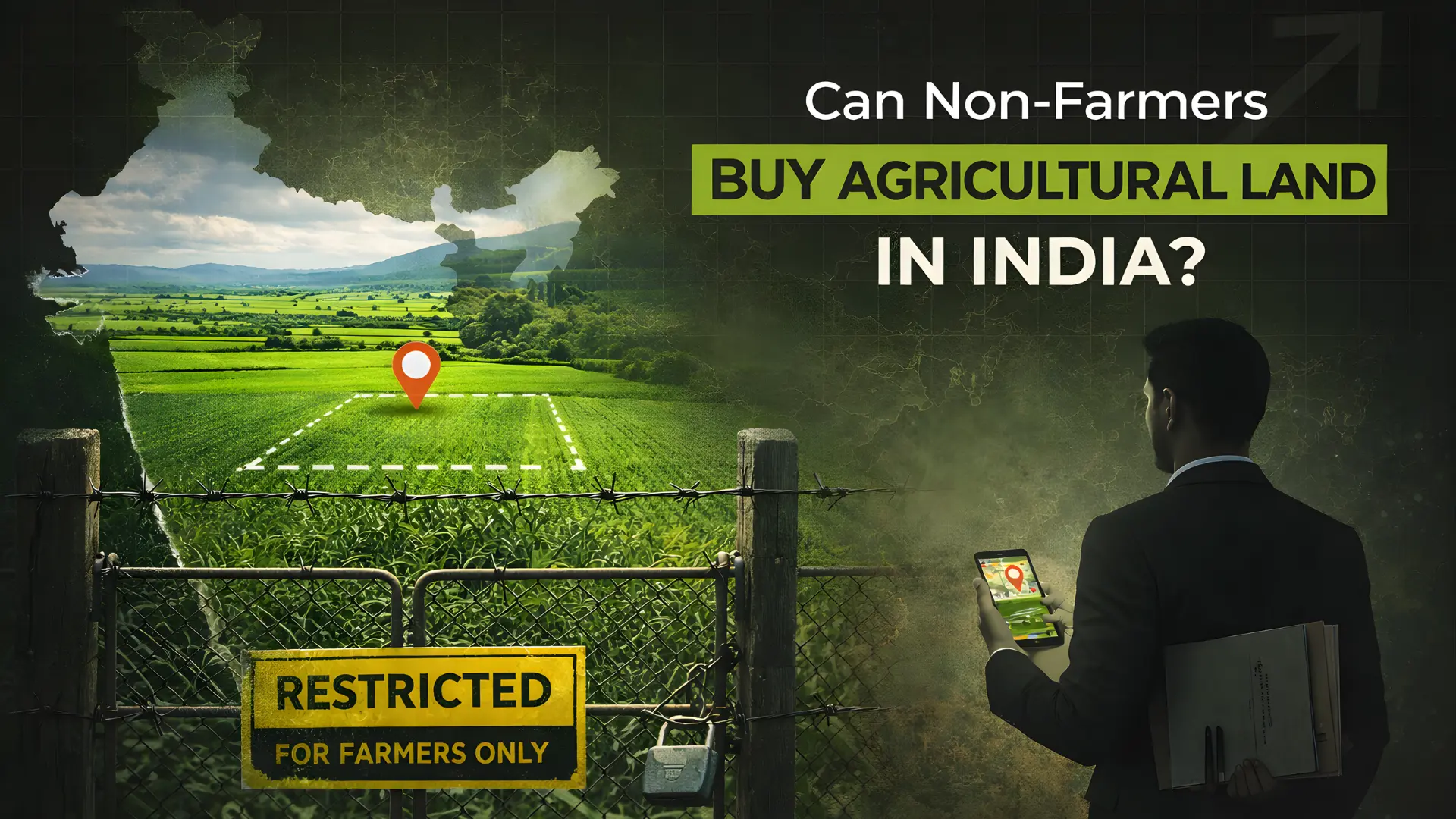 blog thumbnail with text can non-farmers buy agricultural land india rules farmland investment for Mangofolks ? Konkan Estate